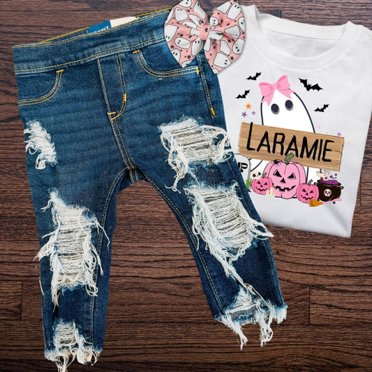 Distress/ light Fringe with bleach skinny Jeans